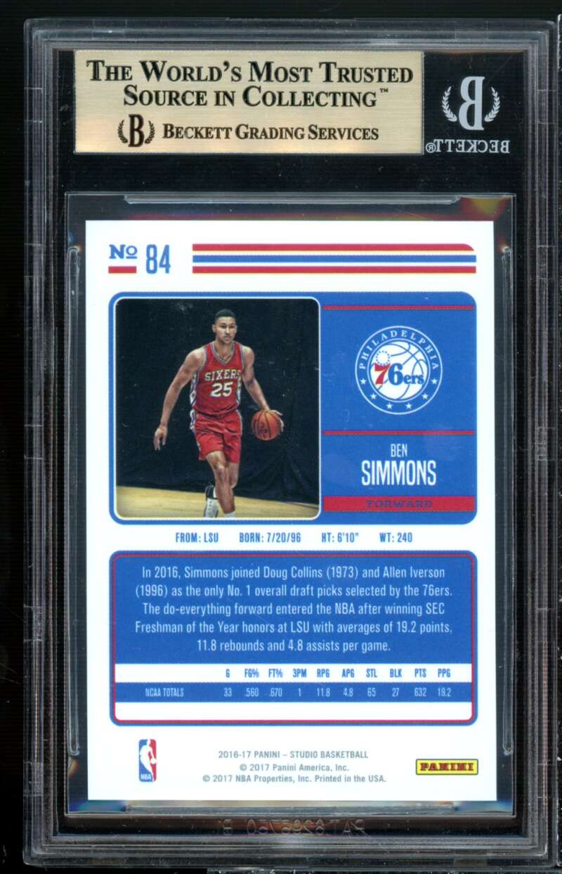 Ben Simmons Rookie Card 2016-17 Studio #84 BGS 9.5 Image 2