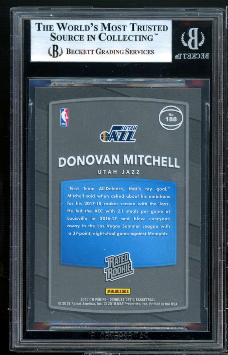 Donovan Mitchell Rookie Card 2017-18 Donruss Optic #188 BGS 9 (8.5 9.5 9.5 9.5) Image 2