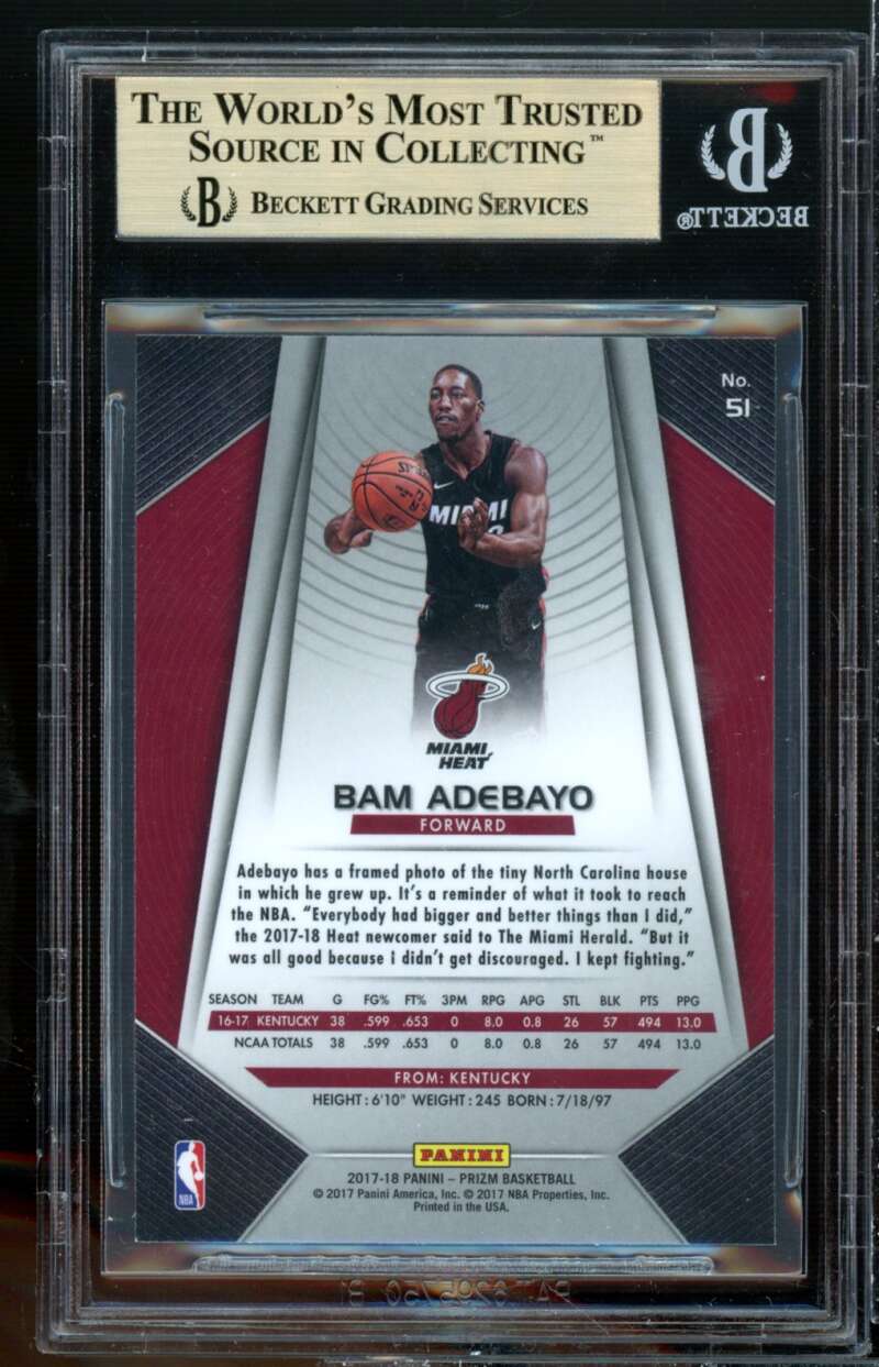 Bam Adebayo Rookie Card 2017-18 Panini Prizm #51 BGS 9.5 (9 9.5 9.5 9.5) Image 2