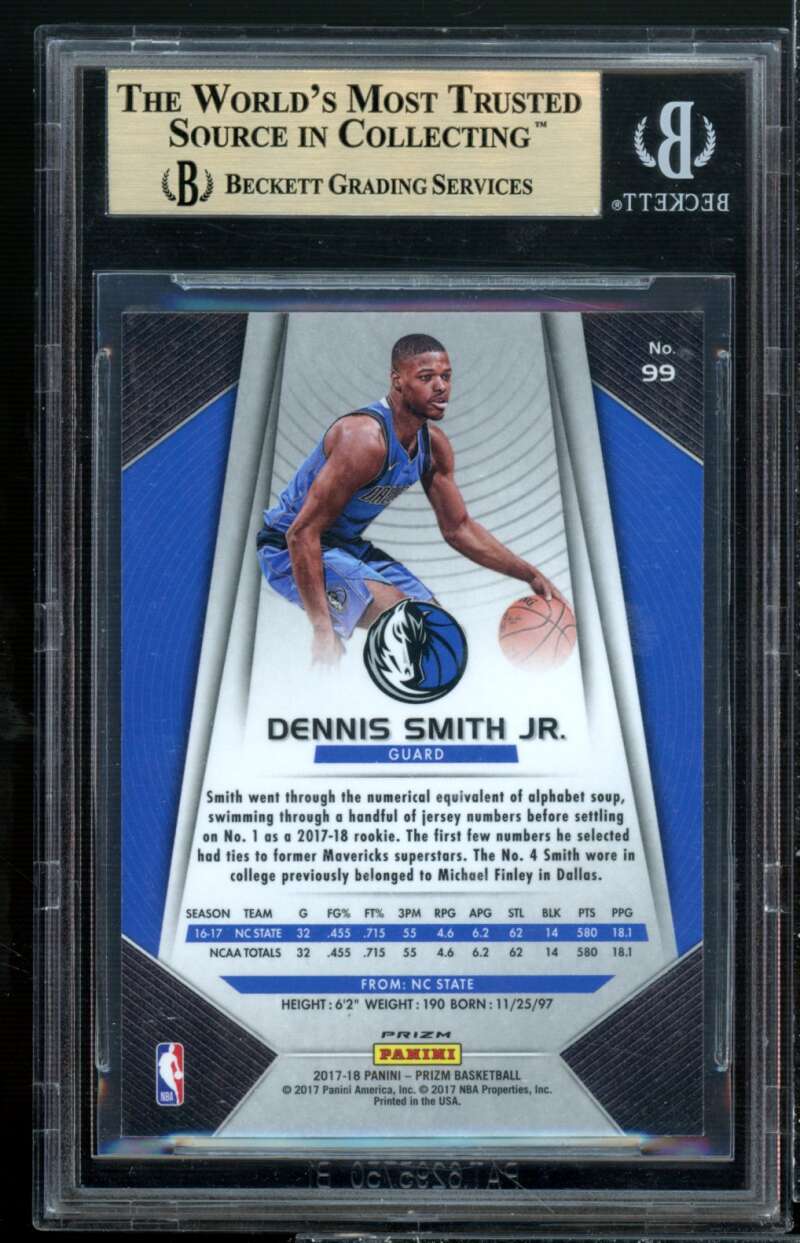 Dennis Smith Rookie Card 2017-18 Panini Prizm Prizms Green #99 (PRISTINE) BGS 10 Image 2