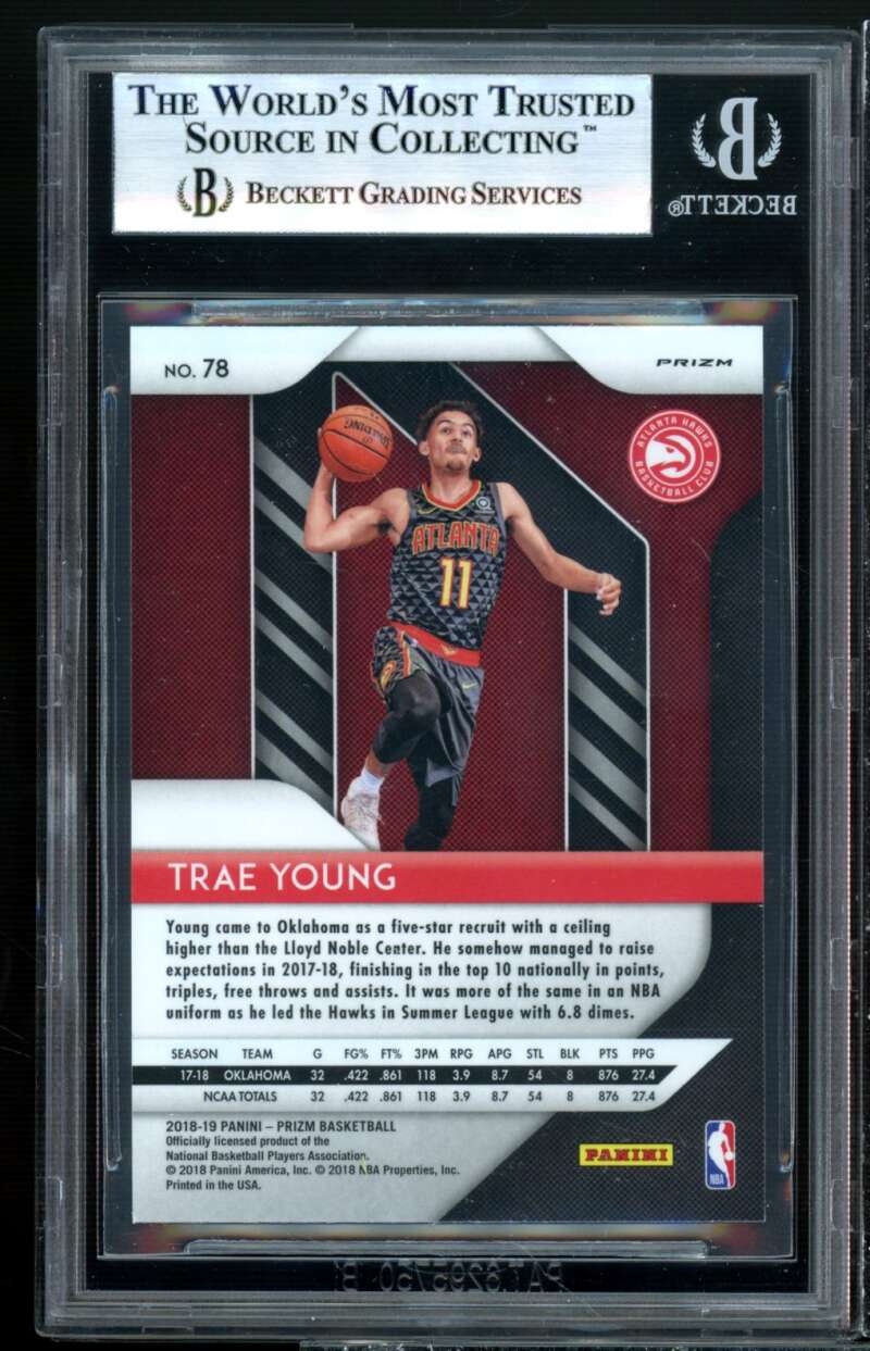 Trae Young Rookie Card 2018-19 Panini Prizm Prizms Ruby Wave #78 BGS 9 (9 9 9 9) Image 2