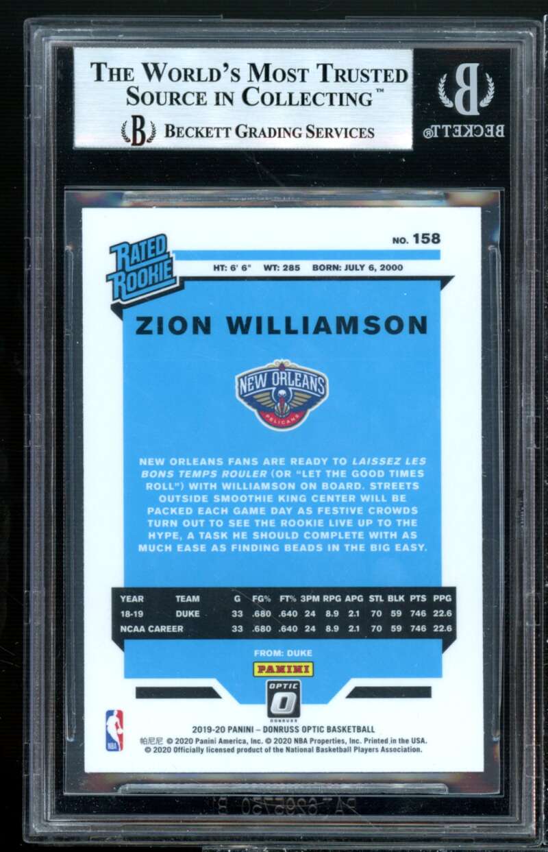 Zion Williamson Rookie Card 2019-20 Donruss Optic #158 BGS 9 (10 9 9.5 9) Image 2