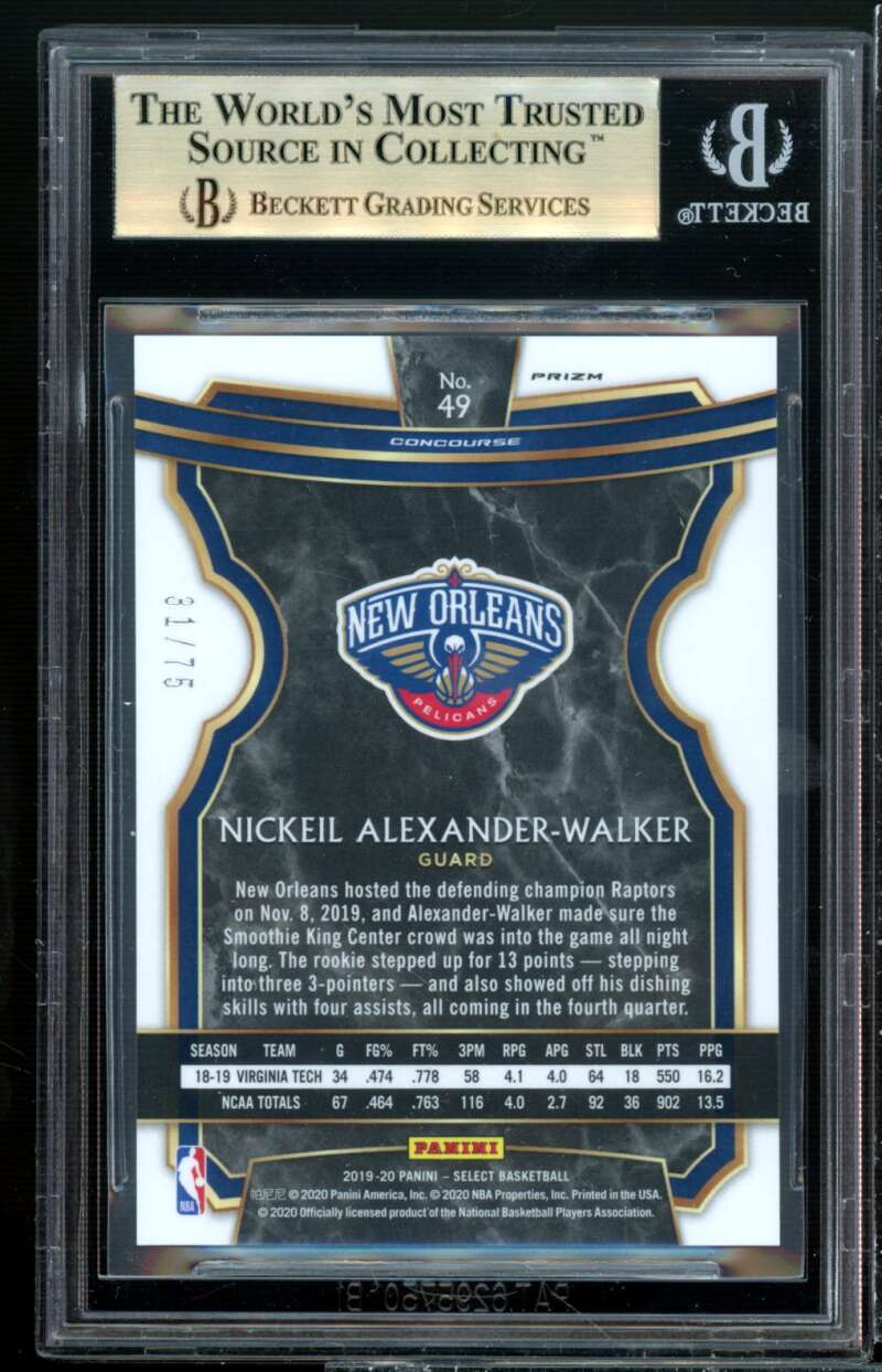 Nickeil Alexander-Walker Rookie 2019-20 Select Prizms Neon Green #49 BGS 9.5 Image 2