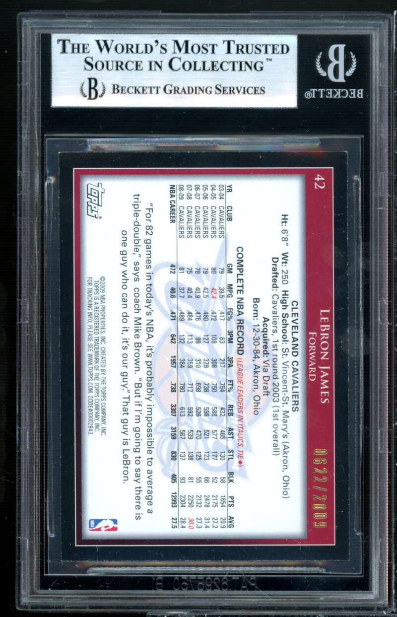 LeBron James Card 2009-10 Topps Gold #42 BGS 8.5 (9 8.5 8 9.5) Image 2