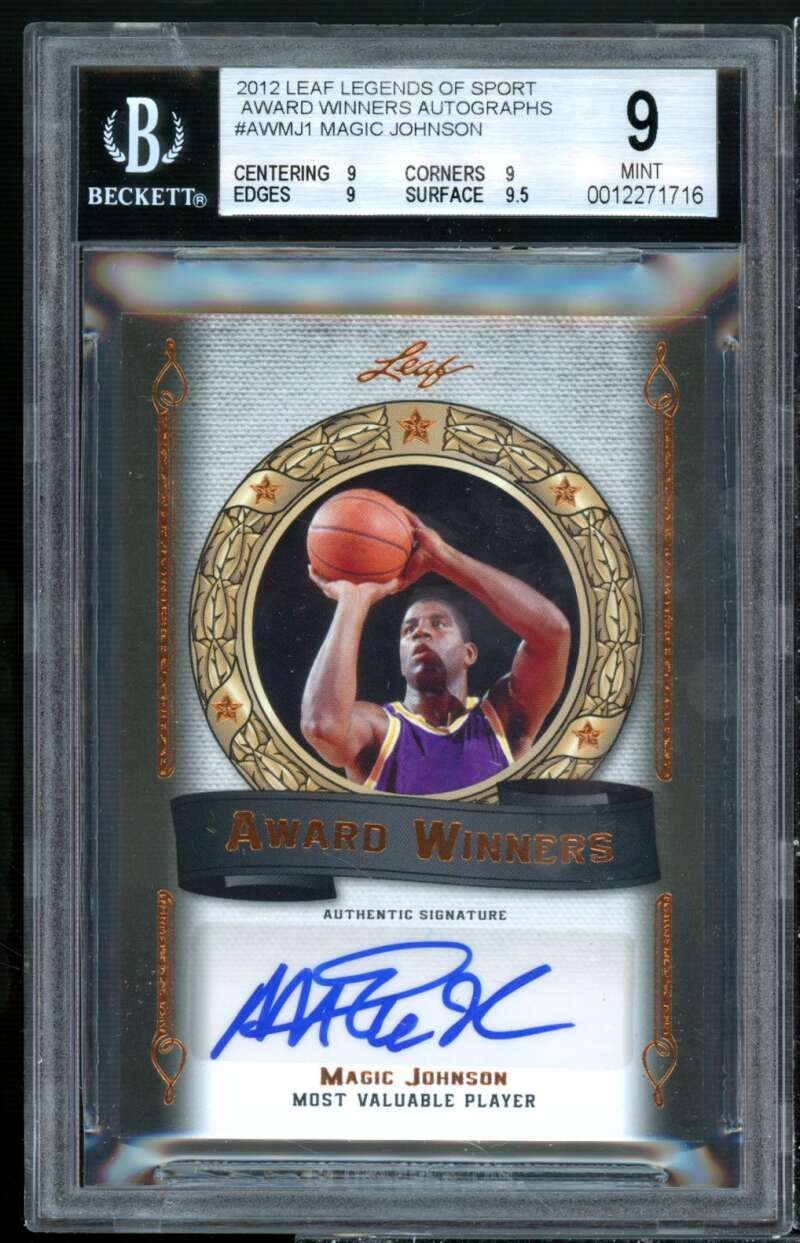 Magic Johnson Card 2012 Leaf Legends Of Sport AW Autographs #1 BGS 9 (9 9 9 9.5) Image 1