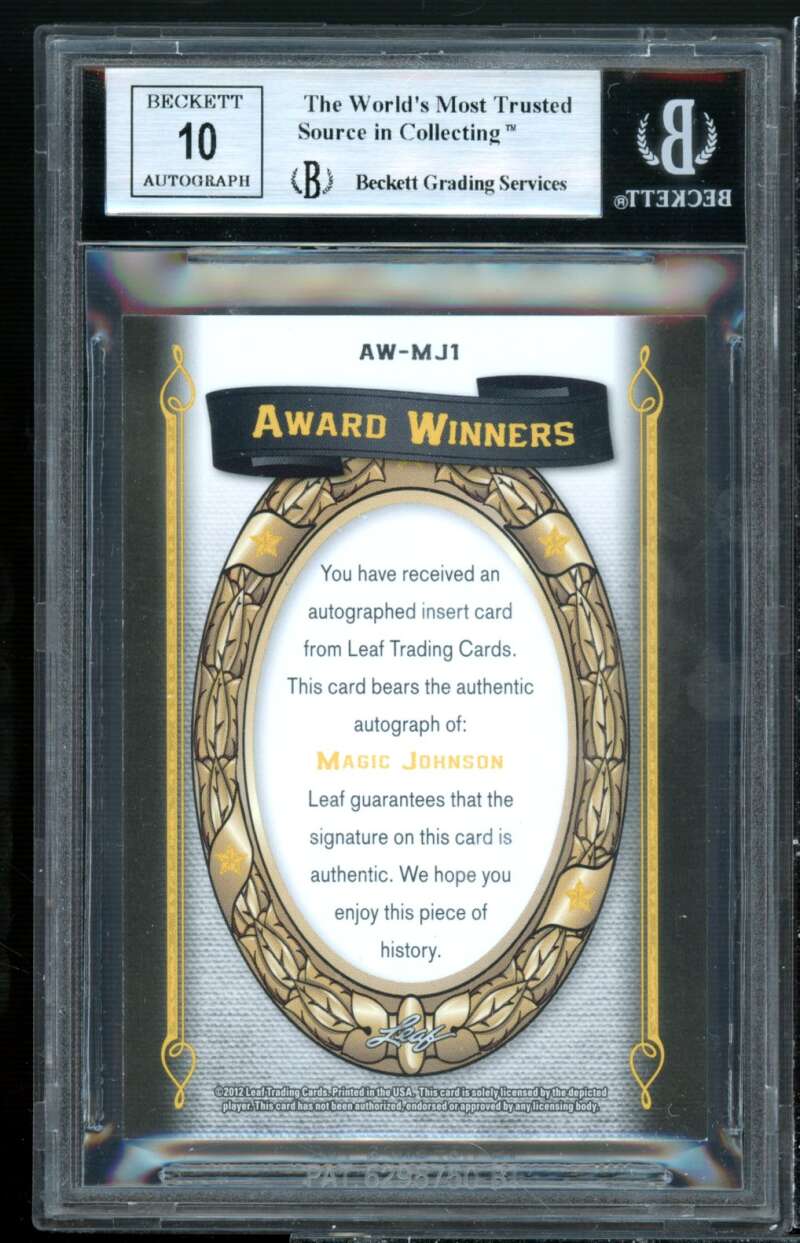 Magic Johnson Card 2012 Leaf Legends Of Sport AW Autographs #1 BGS 9 (9 9 9 9.5) Image 2