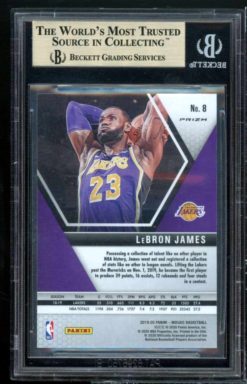 LeBron James Card 2020-21 Panini Mosaic Mosaic Green 8 (PRISTINE) BGS 10 Image 2