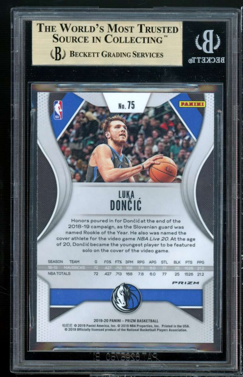 Luka Doncic Card 2019-20 Panini Prizm Prizms Green #75 BGS 9.5 (9 9.5 9.5 9.5) Image 2