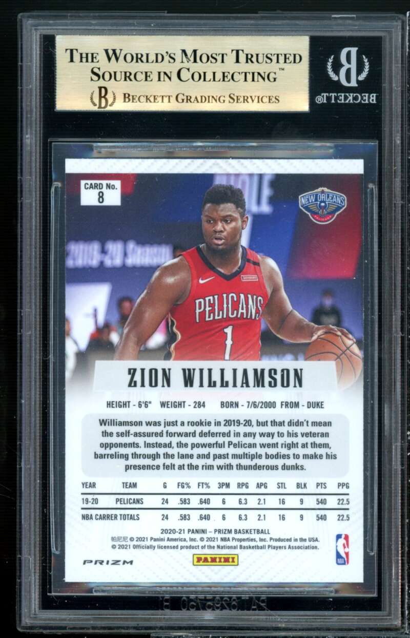 Zion Williamson Card 2020-21 Panini Prizm Flashback Prizms Sillver #8 BGS 9.5 Image 2