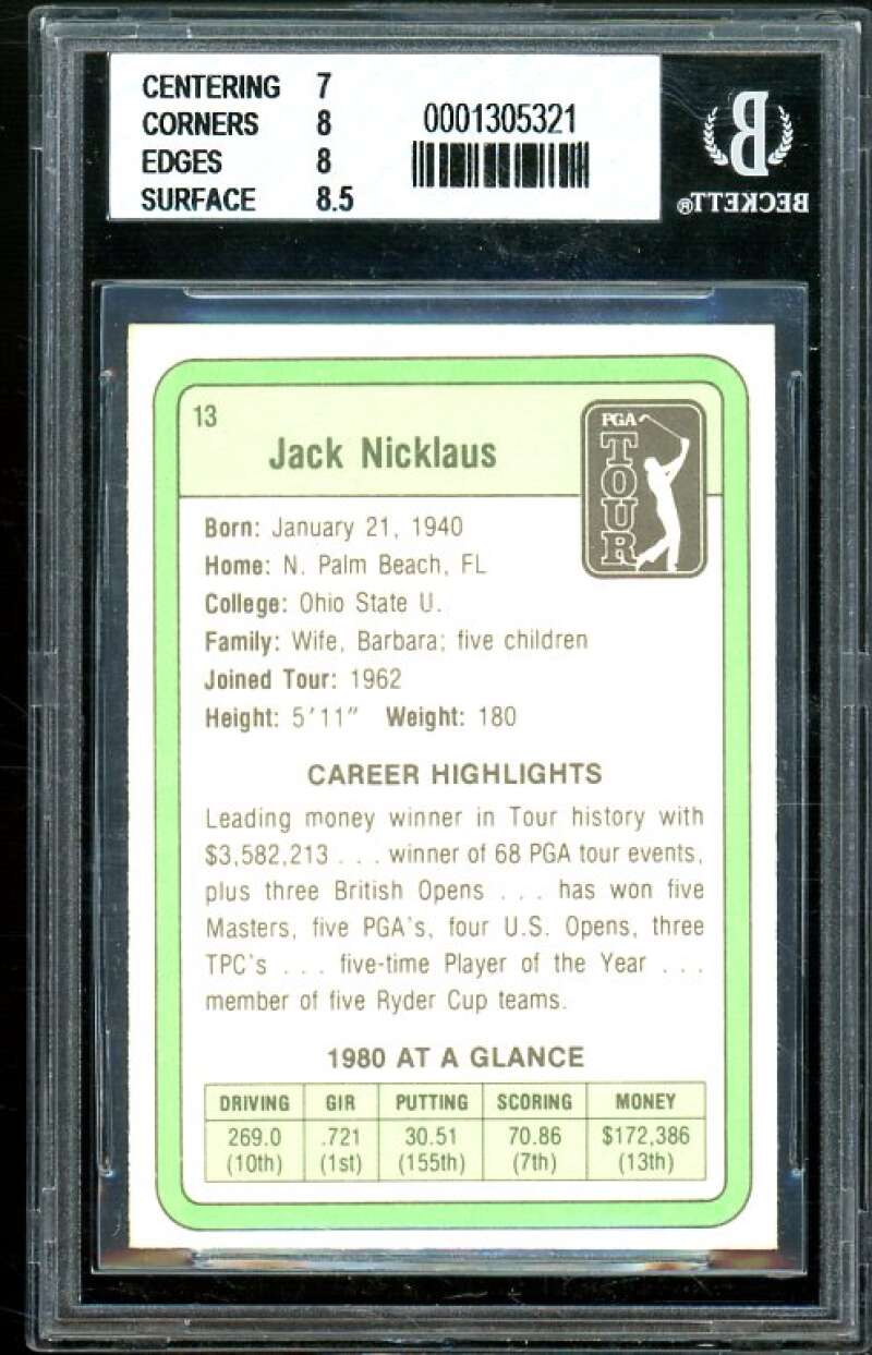 Jack Nicklaus Golf Rookie Card 1981 Donruss #13 BGS 7.5 (7 8 8 8.5) Image 2