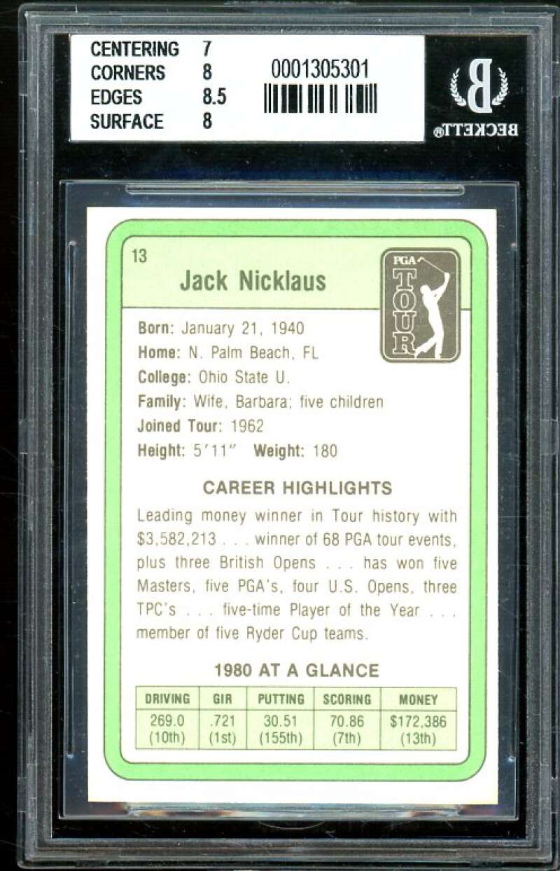 Jack Nicklaus Golf Rookie Card 1981 Donruss #13 BGS 7.5 (7 8 8.5 8) Image 2