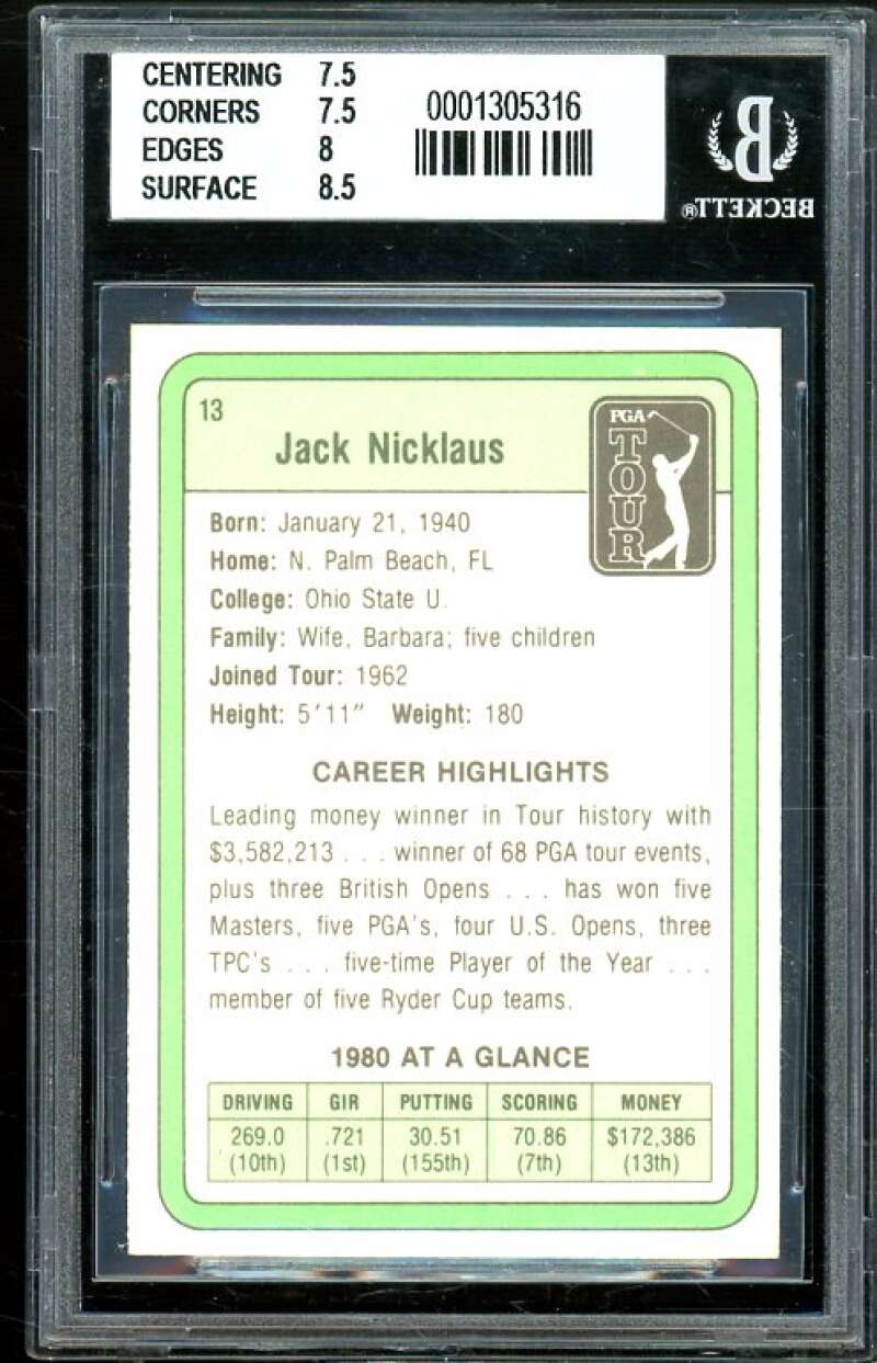 Jack Nicklaus Golf Rookie Card 1981 Donruss #13 BGS 7.5 (7.5 7.5 8 8.5) Image 2