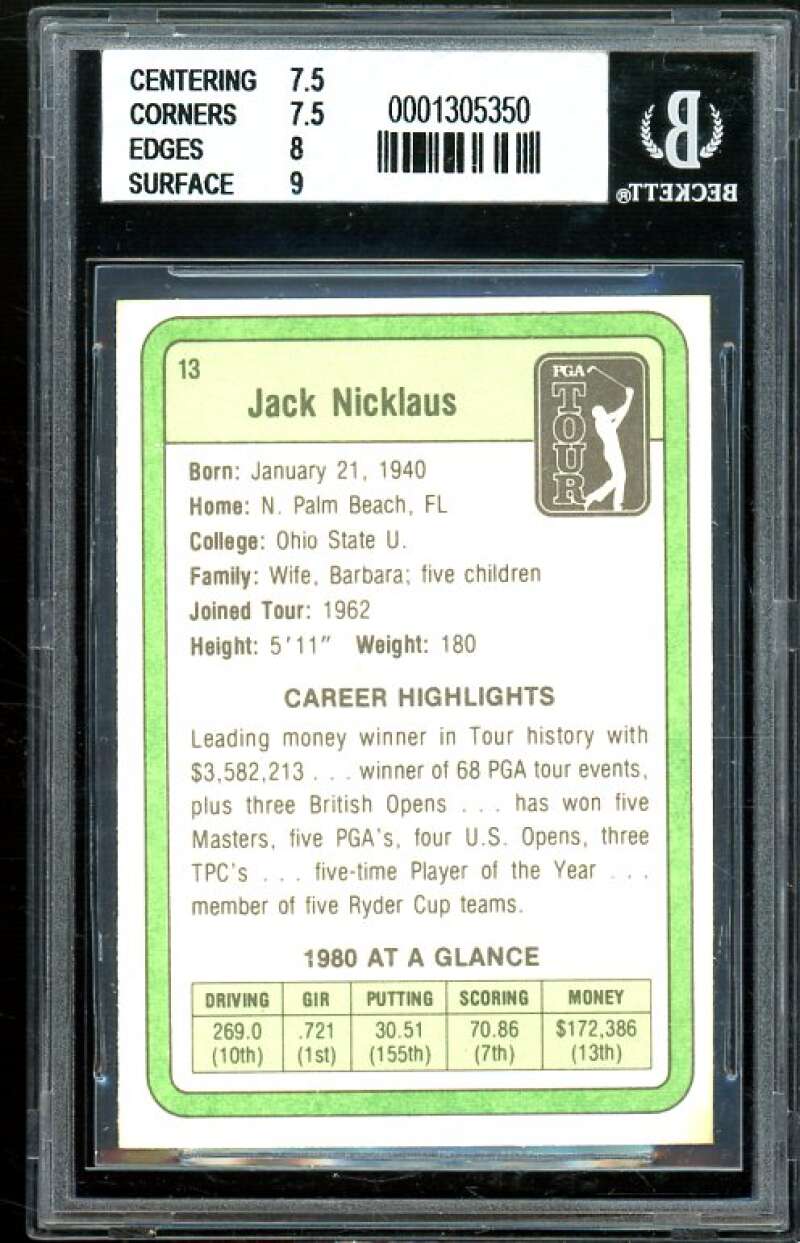 Jack Nicklaus Golf Rookie Card 1981 Donruss #13 BGS 7.5 (7.5 7.5 8 9) Image 2