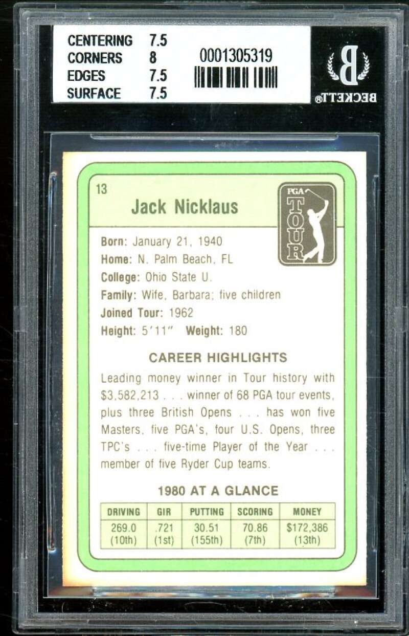 Jack Nicklaus Golf Rookie Card 1981 Donruss #13 BGS 7.5 (7.5 8 7.5 7.5) Image 2