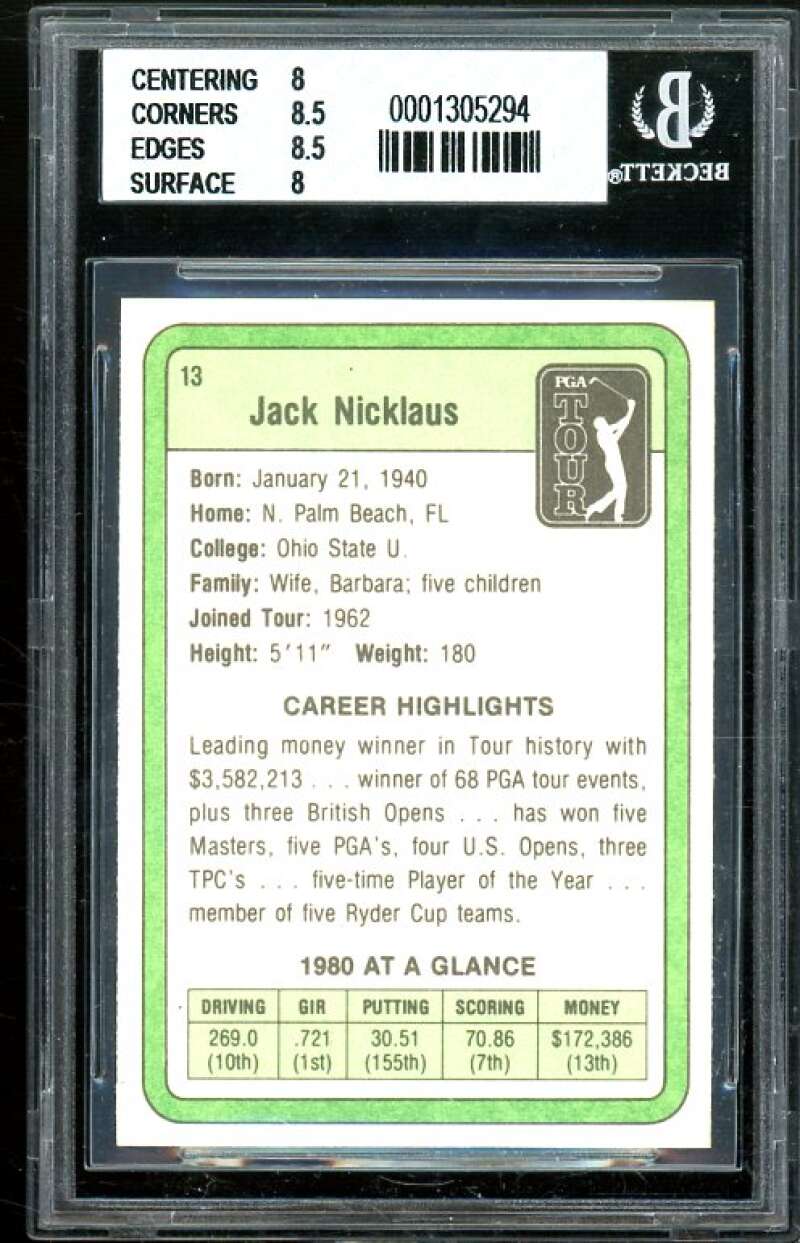 Jack Nicklaus Golf Rookie Card 1981 Donruss #13 BGS 8 (8 8.5 8.5 8) Image 2