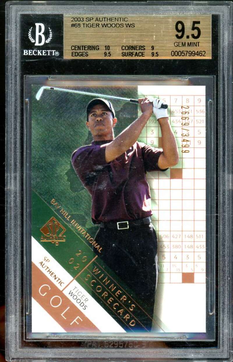 Tiger Woods Golf Card 2003 SP Authentic #68 BGS 9.5 (10 9 9.5 9.5) Image 1