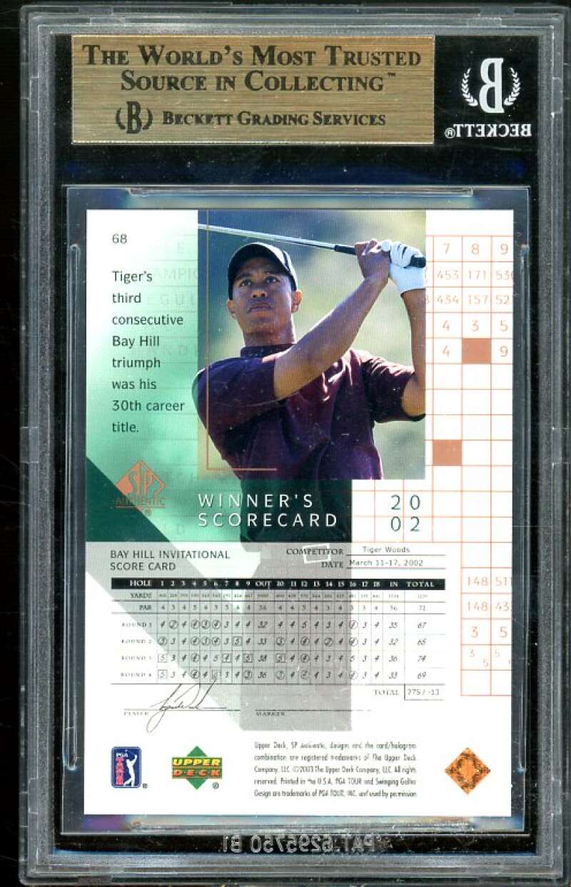 Tiger Woods Golf Card 2003 SP Authentic #68 BGS 9.5 (10 9 9.5 9.5) Image 2