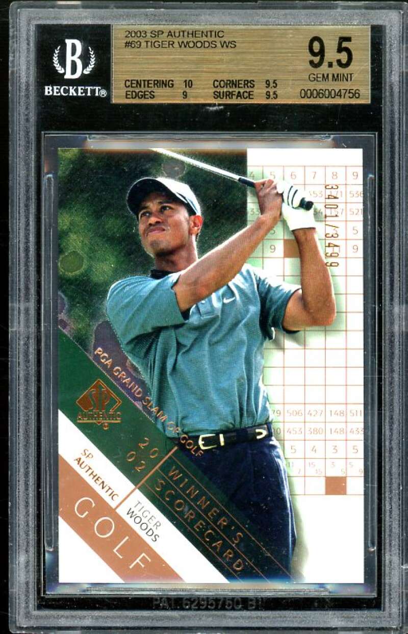 Tiger Woods Golf Card 2003 SP Authentic #69 BGS 9.5 (10 9.5 9 9.5) Image 1