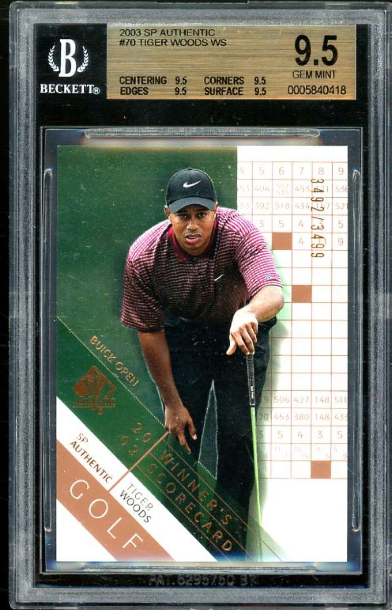 Tiger Woods Golf Card 2003 SP Authentic #70 BGS 9.5 (9.5 9.5 9.5 9.5) Image 1