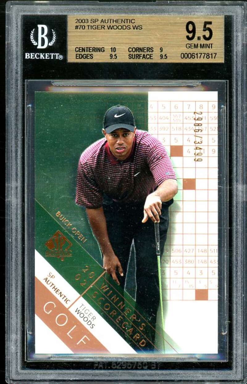 Tiger Woods Golf Card 2003 SP Authentic #70 BGS 9.5 (10 9 9.5 9.5) Image 1