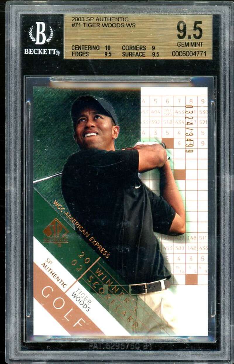 Tiger Woods Golf Card 2003 SP Authentic #71 BGS 9.5 (10 9 9.5 9.5) Image 1