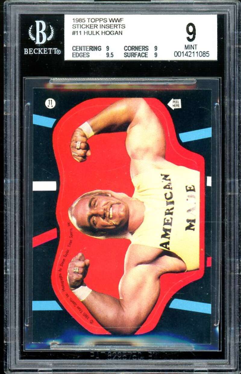 Hulk Hogan Wrestling Rookie 1985 Topps WWF Sticker Inserts #11 (pop 1) BGS 9 Image 1