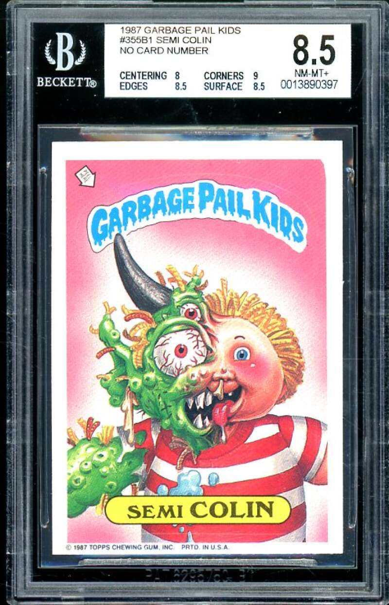 Semi Colin No Card Number 1987 Garbage Pail Kids #355B1 BGS 8.5 (8 9 8.5 8.5) Image 1