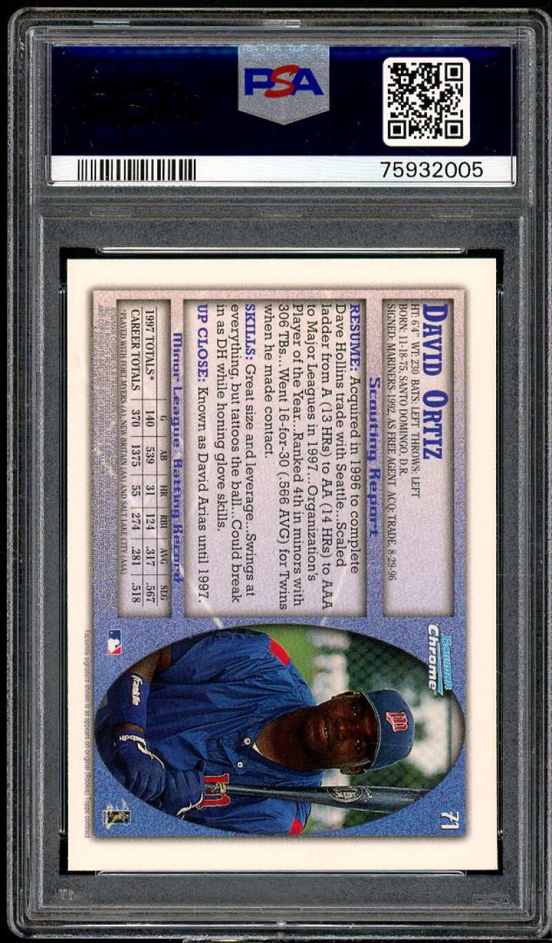 David Ortiz Rookie Card 2008 Bowman Chrome #71 PSA 9 Image 2