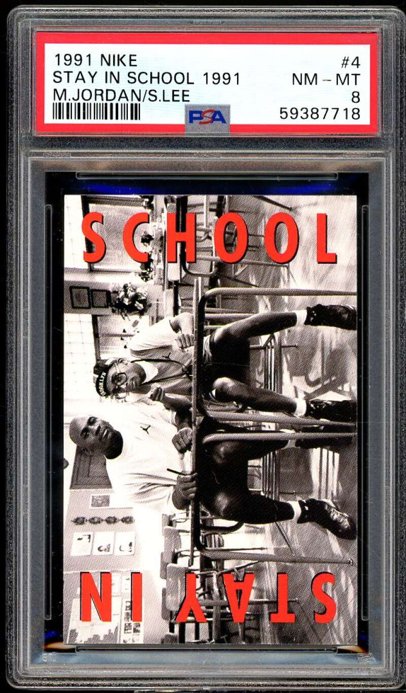 Spike Lee / Michael Jordan Card 1991 Nike Stay In School 1991 #4 PSA 8 Image 1