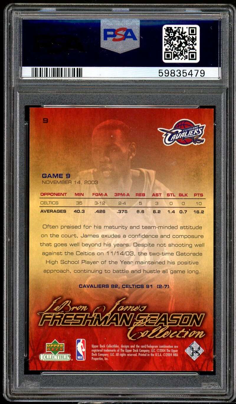 Lebron James Rookie Card 2003 UD Collectibles Freshman Season #9 PSA 9 Image 2