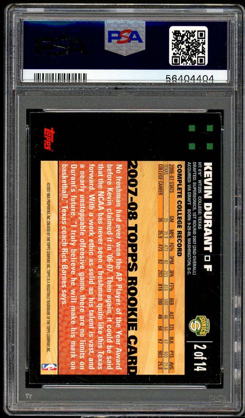 Kevin Durant Rookie Card 2007-08 Topps Rookie #2 PSA 7 Image 2