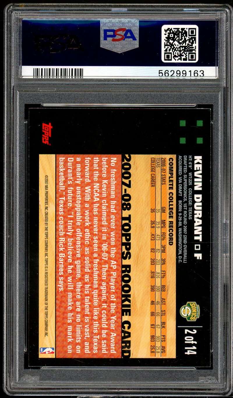 Kevin Durant Rookie Card 2007-08 Topps Rookie #2 PSA 8 Image 2