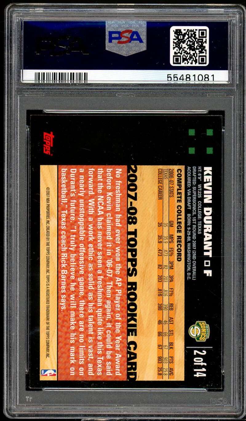 Kevin Durant Rookie Card 2007-08 Topps Rookie #2 PSA 8.5 Image 2