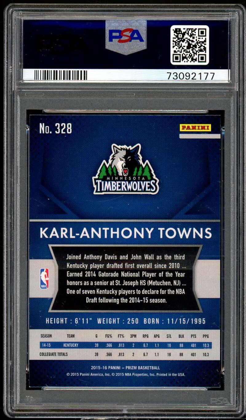 Karl-Anthony Towns Rookie Card 2015-16 Panini Prizm #328 PSA 9 Image 2