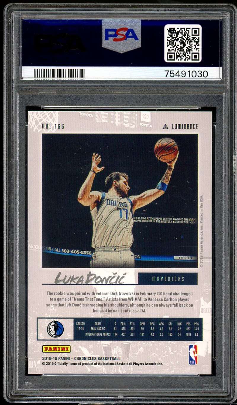 Luka Doncic Rookie Card 2018-19 Panini Chronicles #166 PSA 9 Image 2