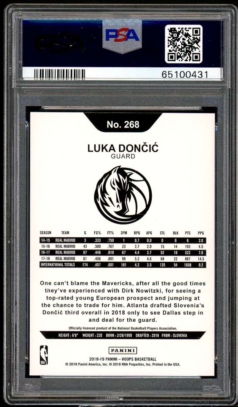 Luka Doncic Rookie Card 2018-19 Panini Hoops #268 PSA 9 Image 2