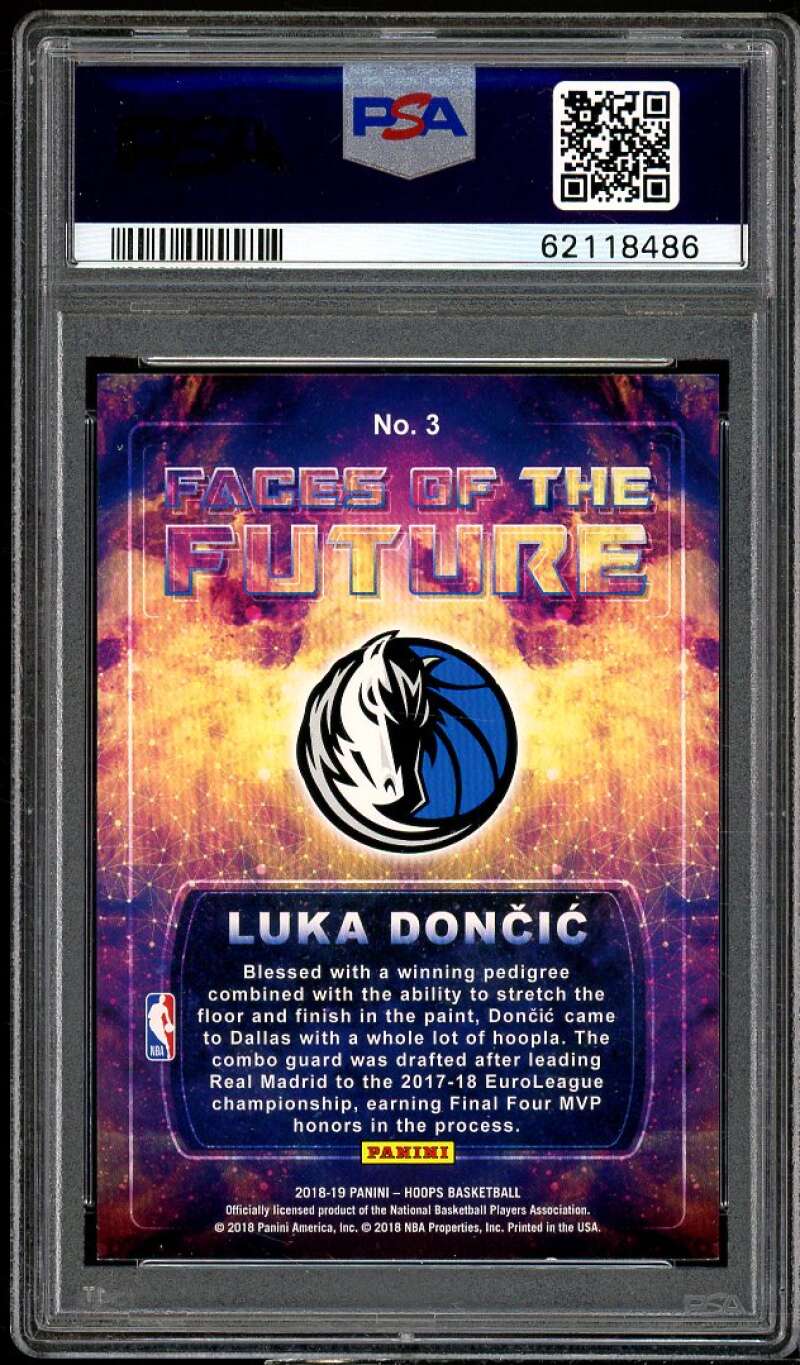 Luka Doncic Rookie Card 2018-19 Panini Hoops Faces Of The Future #3 PSA 9 Image 2