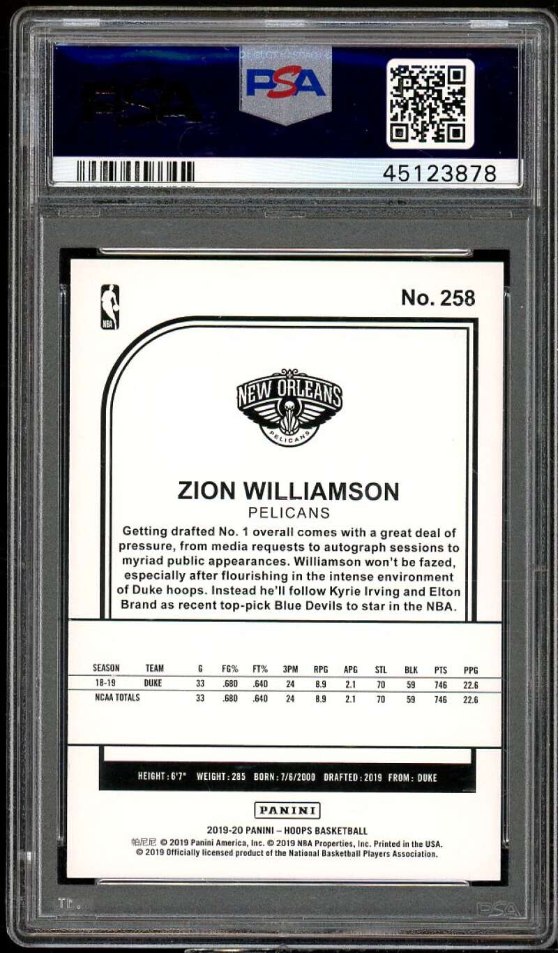 Zion Williamson Rookie Card 2019-20 Hoops #258 PSA 9 Image 2