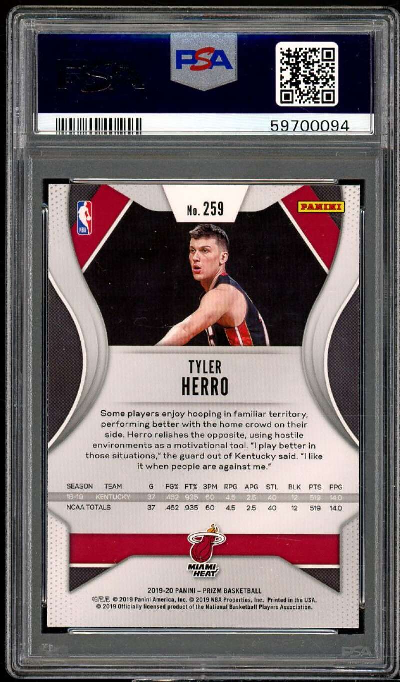 Tyler Herro Rookie Card 2019-20 Panini Prizm #259 PSA 10 Image 2