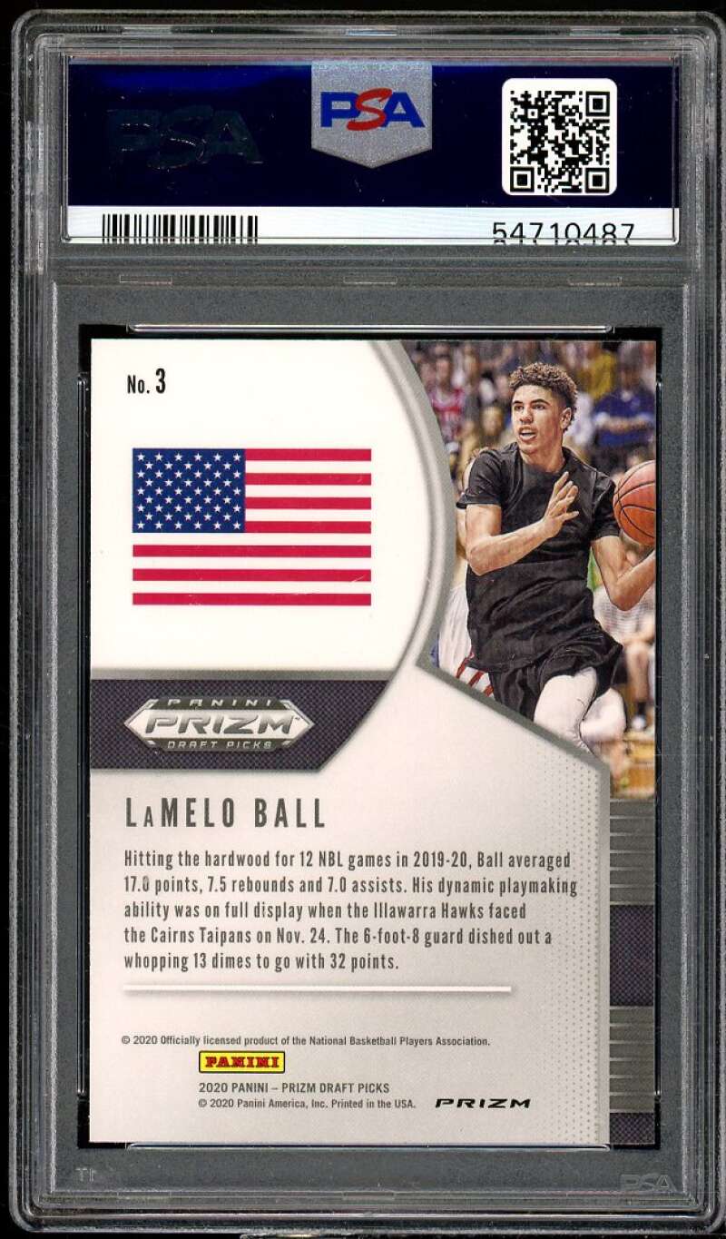 LaMelo Ball Rookie Card 2020-21 Panini Prizm Draft Picks Green Prizms #3 PSA 10 Image 2