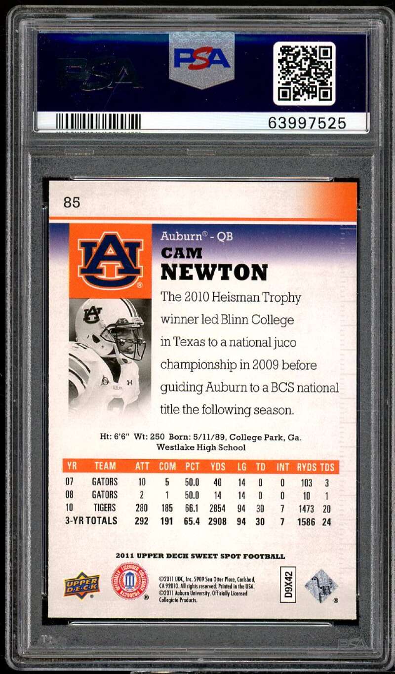 Cam Newton Rookie Card 2011 Upper Deck Sweet Spot #85 PSA 10 Image 2