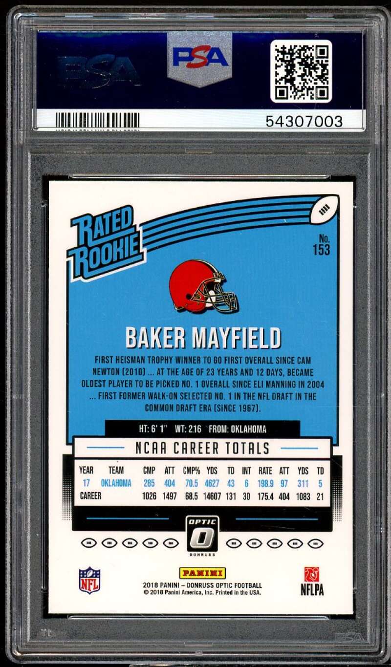 Baker Mayfield Rookie Card 2018 Panini Donruss Optic #153 PSA 10 Image 2