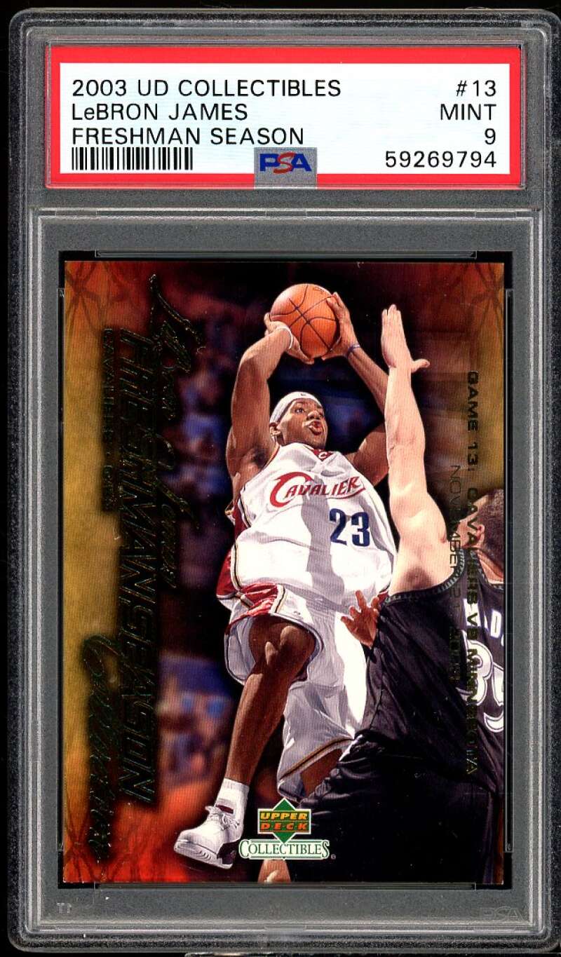 Lebron James Rookie Card 2003 UD Collectibles Freshman Season #13 PSA 9 Image 1