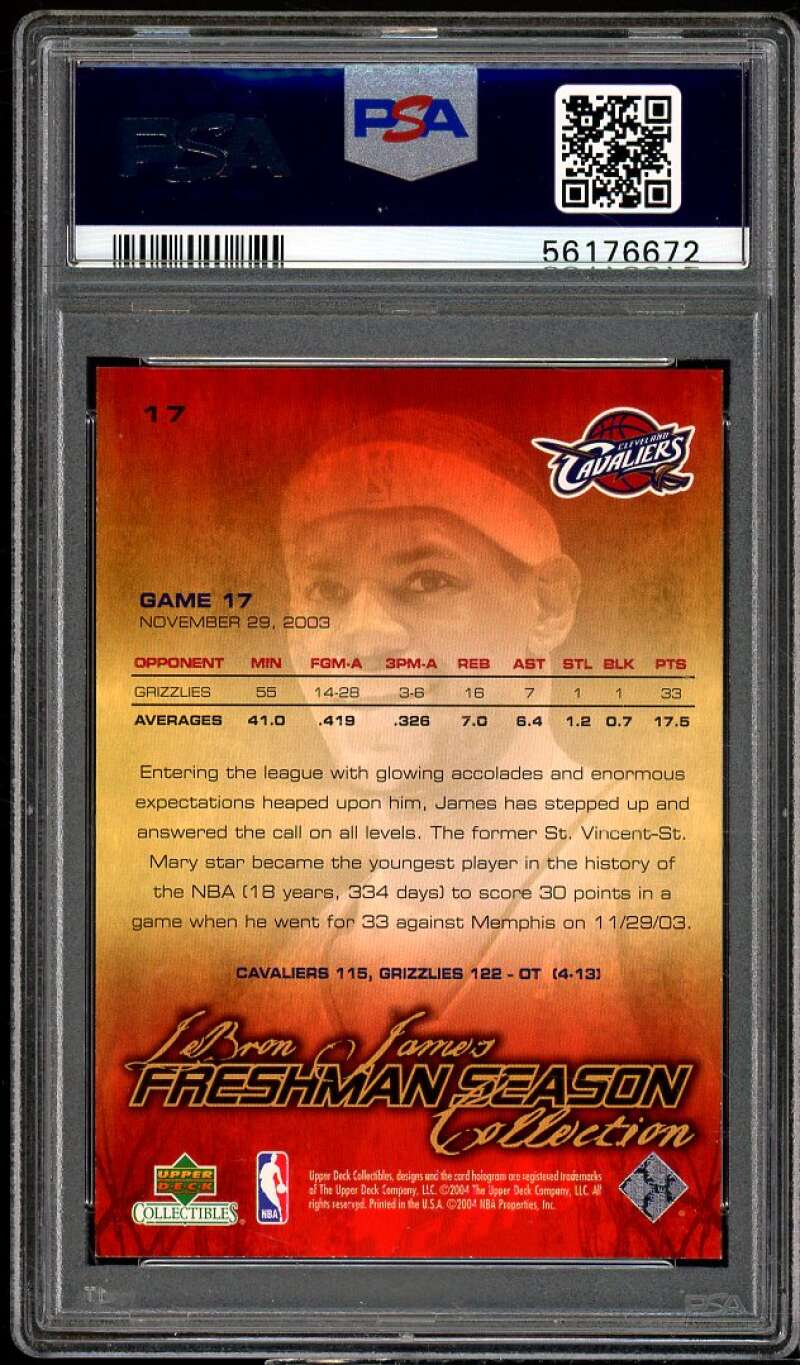 Lebron James Rookie Card 2003 UD Collectibles Freshman Season #17 PSA 9 Image 2