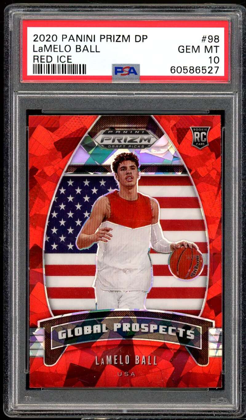 LaMelo Ball Rookie Card 2020-21 Panini Prizm Draft Picks Red Ice #98 PSA 10 Image 1