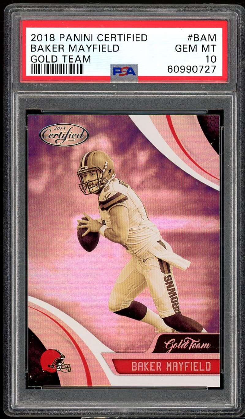 Baker Mayfield Rookie Card 2018 Panini Certified Gold Team #BAM PSA 10 Image 1