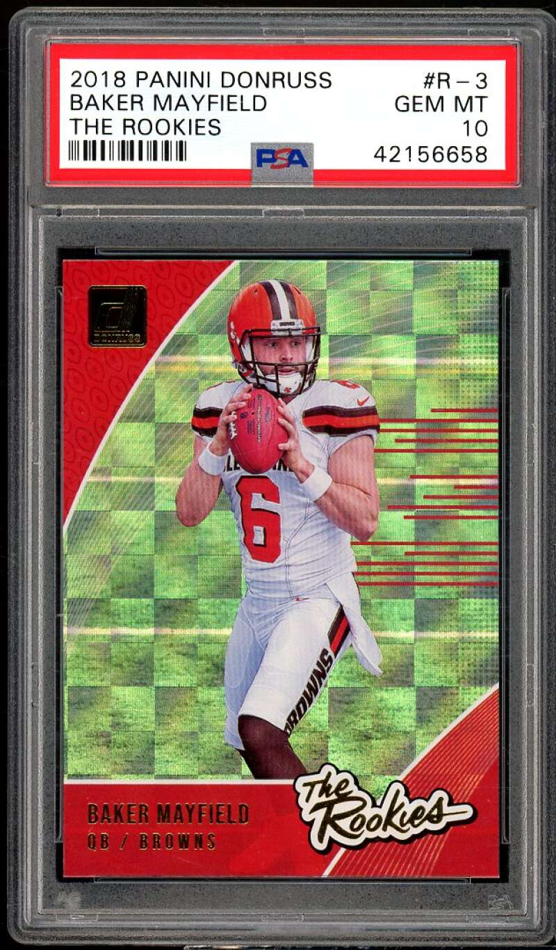 Baker Mayfield Rookie Card 2018 Panini Donruss The Rookies #R-3 PSA 10 Image 1