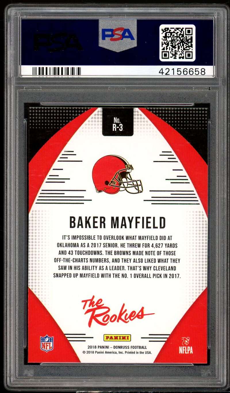 Baker Mayfield Rookie Card 2018 Panini Donruss The Rookies #R-3 PSA 10 Image 2