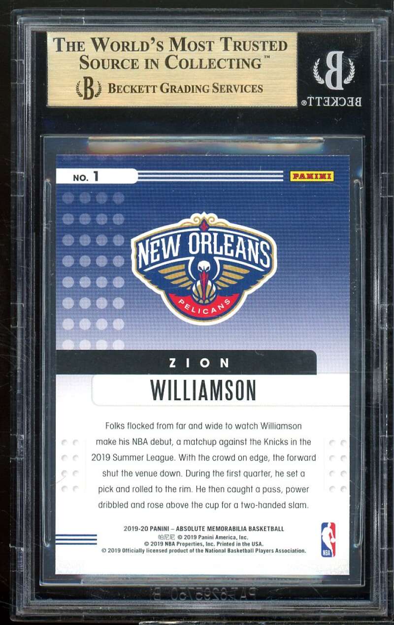 Zion Williamson Rookie Card 2019-20 Absolute Memorabilia Yellow #1 BGS 9.5 Image 2