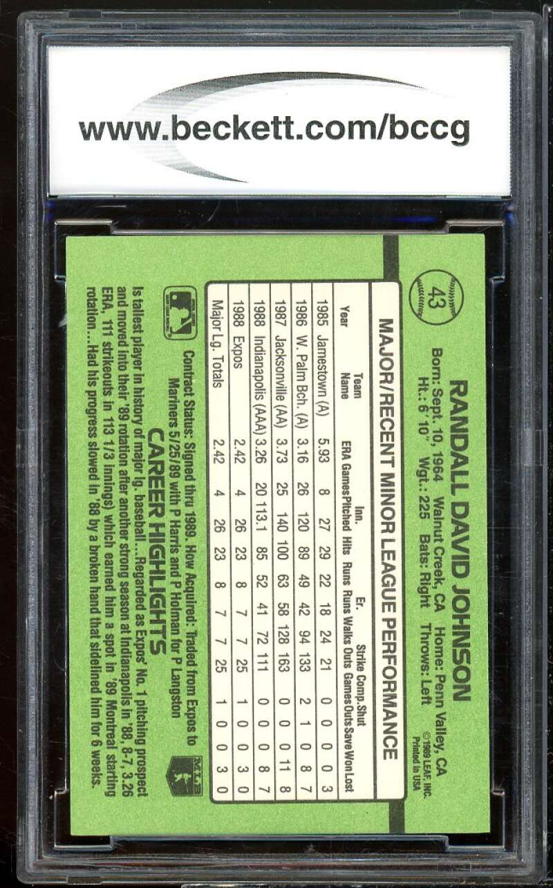 Randy Johnson Rookie Card 1989 Donruss The Rookies #43 BGS BCCG 10 Image 2